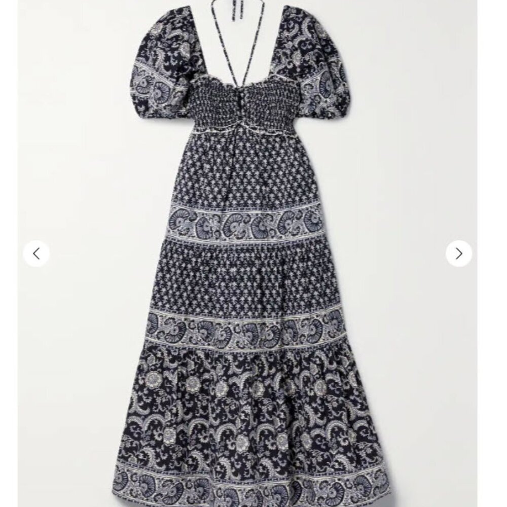 Sea New York - Jasper Border Print Puff Sleeve Dress - Navy Size Small